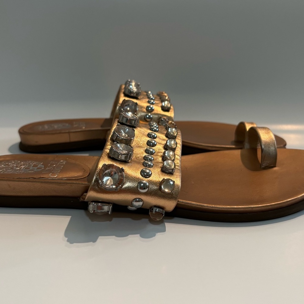 Vince Camuto Emmerly Embellished Rose Gold Toe Ring Sandals, Sz 7 1/2